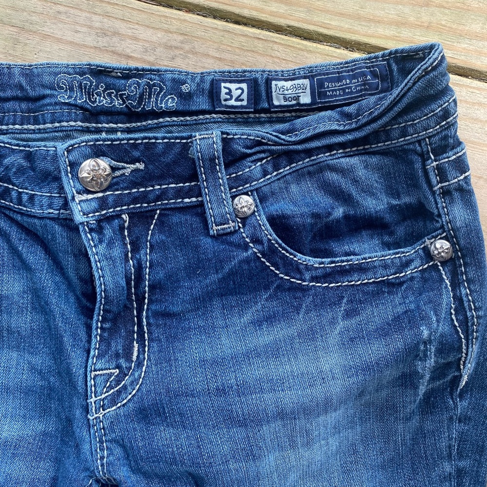 Miss Me Blue Boot Cut Jeans with Distressed Look